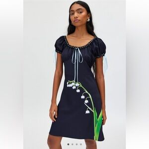Tyler McGillivary Maiden Ribbon Trim Mini Dress